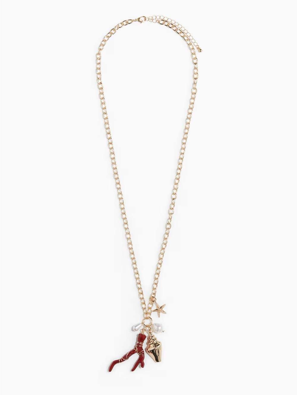H&M Gold-Tone Necklace with Red Coral Charm and Pearl